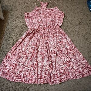 “C” red paisley soft flowy tank dress red summer vacation beach dress
